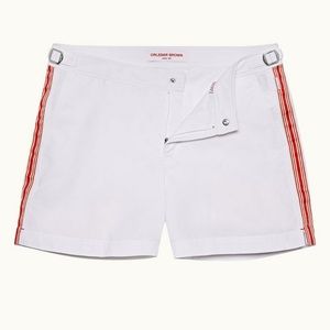 Orlebar Brown White Swim Shorts with Red Stripes Size 33
